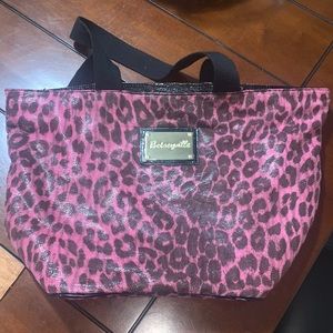 Pink and black leopard print bag